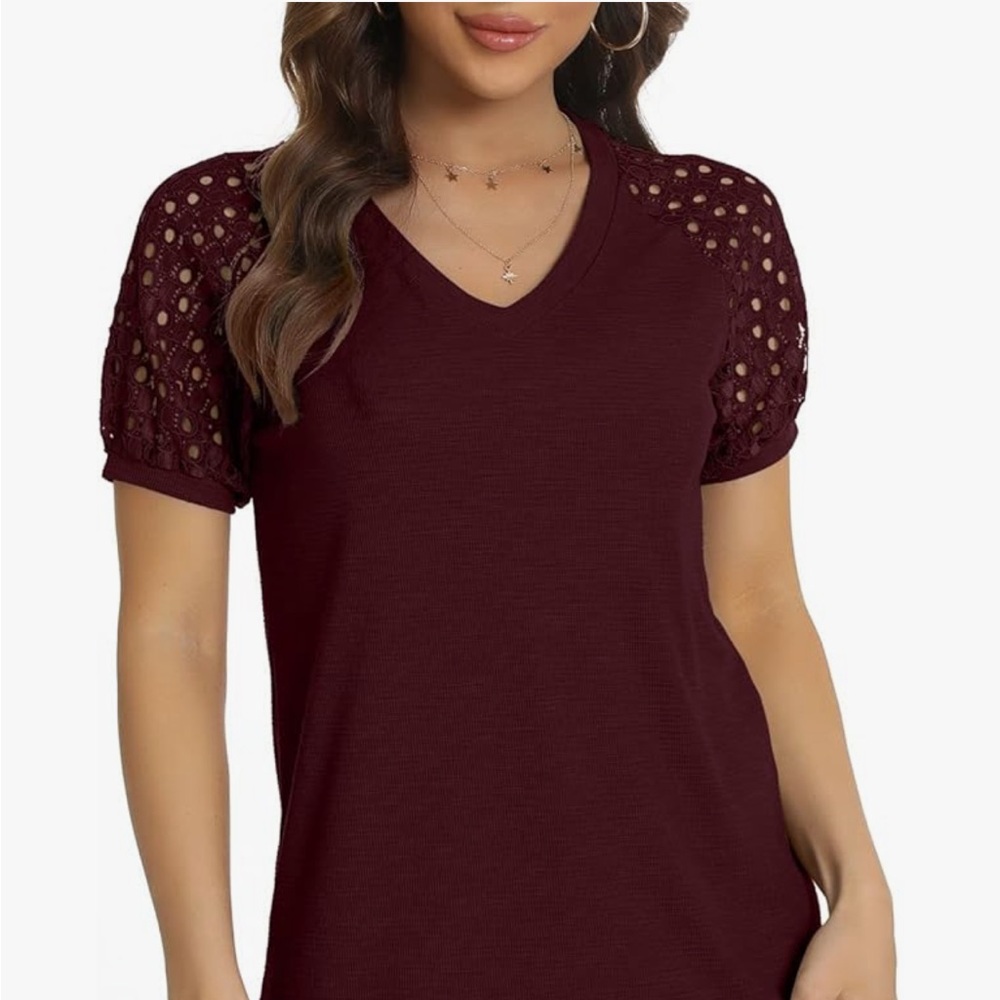 Amazon Burgundy Lace Sleeve Tee